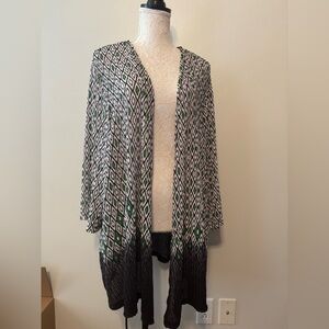 Geometric Patterned Open Front Sweater - Black, White, Green